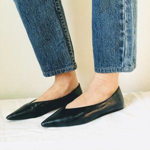 Frankie Shop Navy Pointed Flat Sz 5 Vegan Leather
